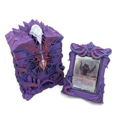 Eldrazi fantasy-themed deck box with card frame