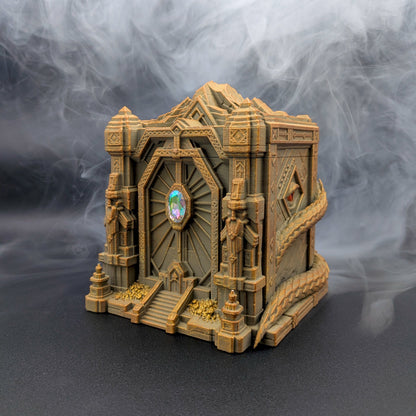 A Hobbit Themed deck box displaying dwarven architecture, piles of gold, the arkenstone and the lurking presence of smaug.